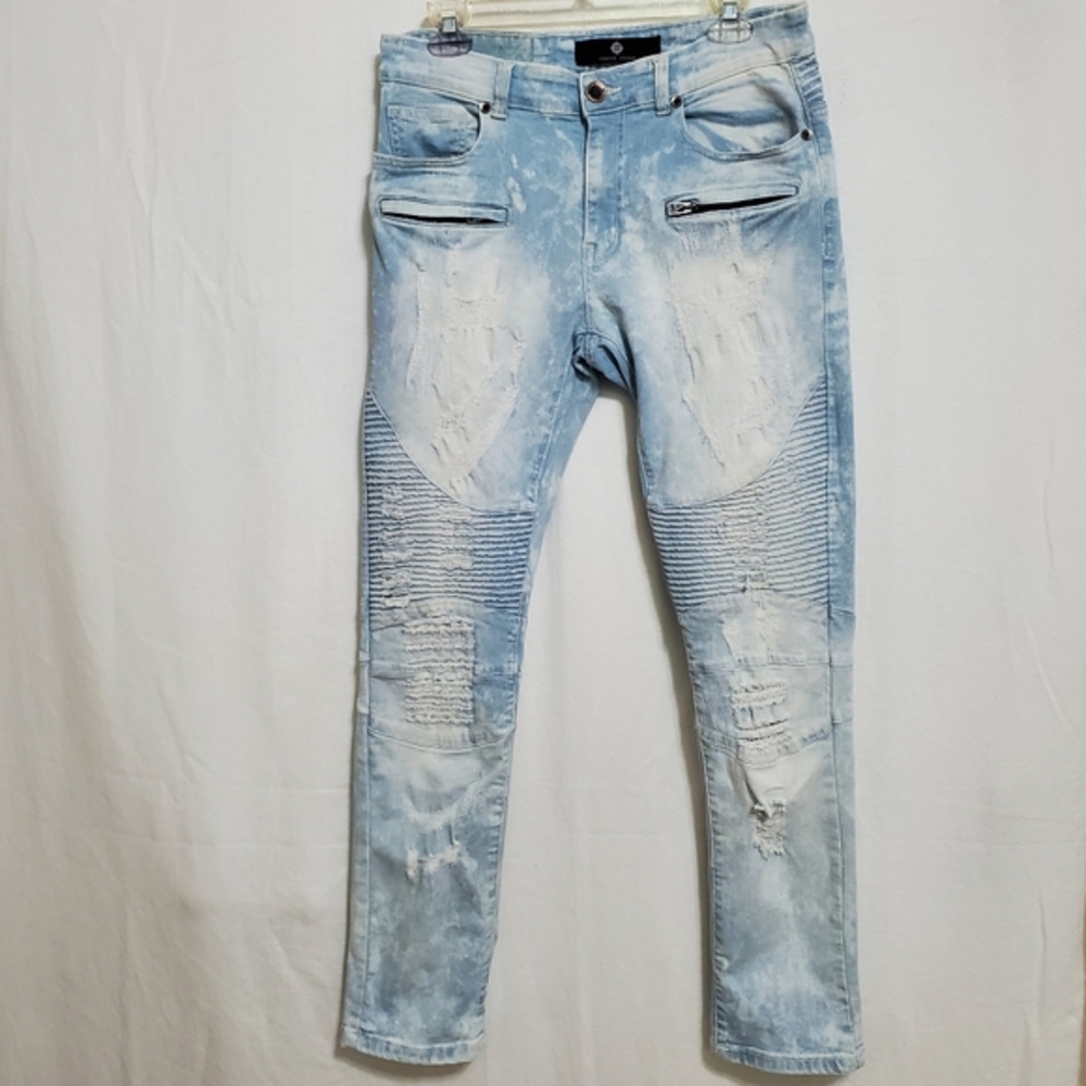 Focus Distressed Moto Biker Slim Fit Jeans 30 Waist